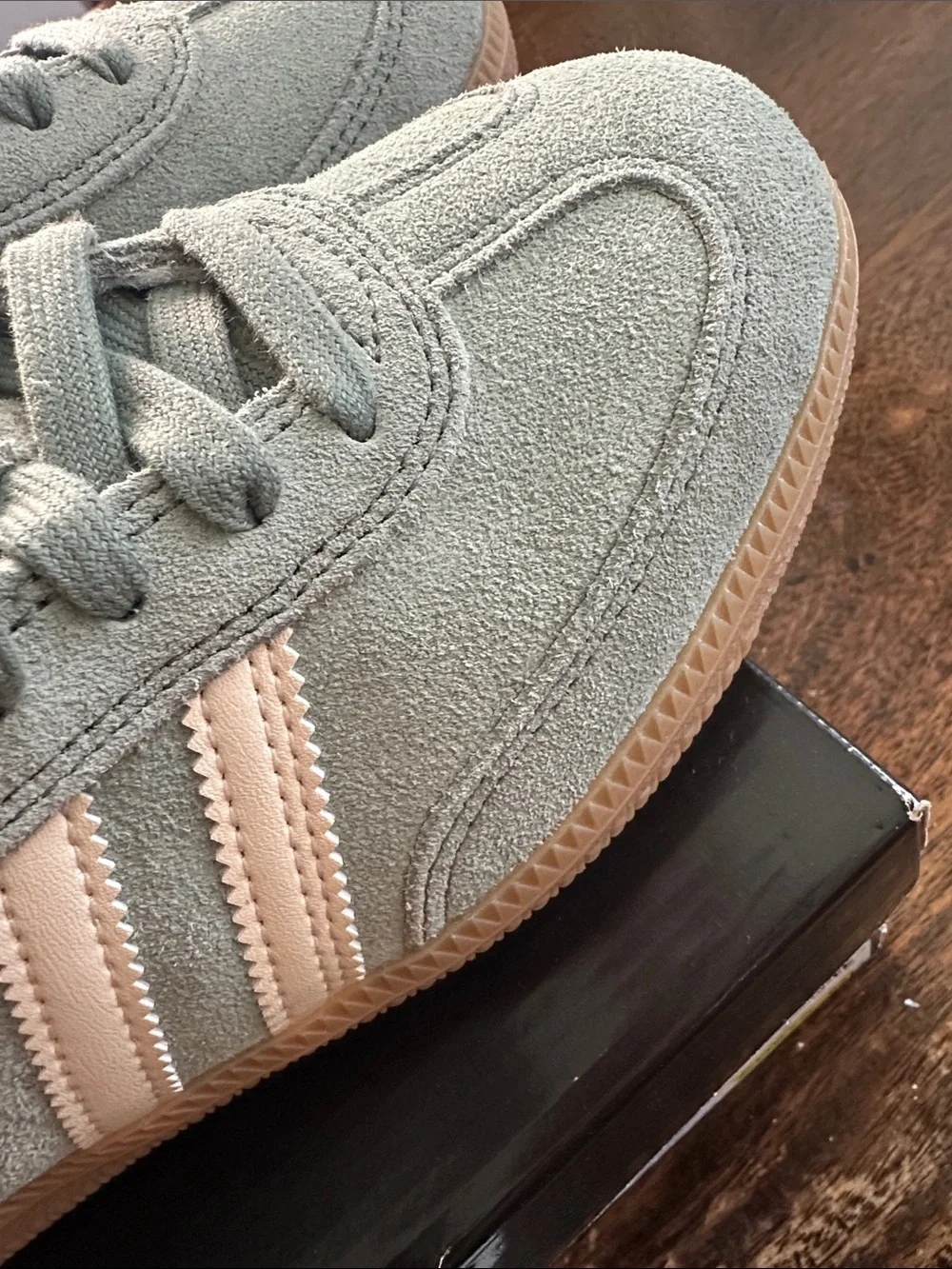 Unisex adidas Samba Suede Sneakers in Sage Green and White with Gum Sole